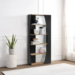 Boekenkast met 5 planken – Zwart en Natuurlijk – JILORA Boekenkast met 5 planken – Zwart en Natuurlijk – JILORA