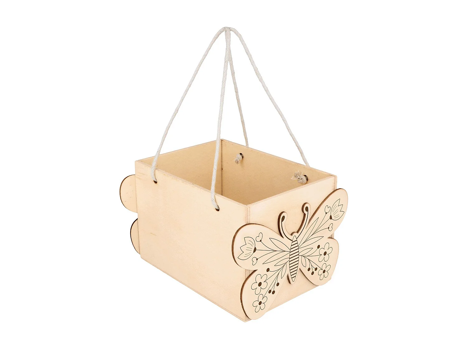 Houten mand met vlinders