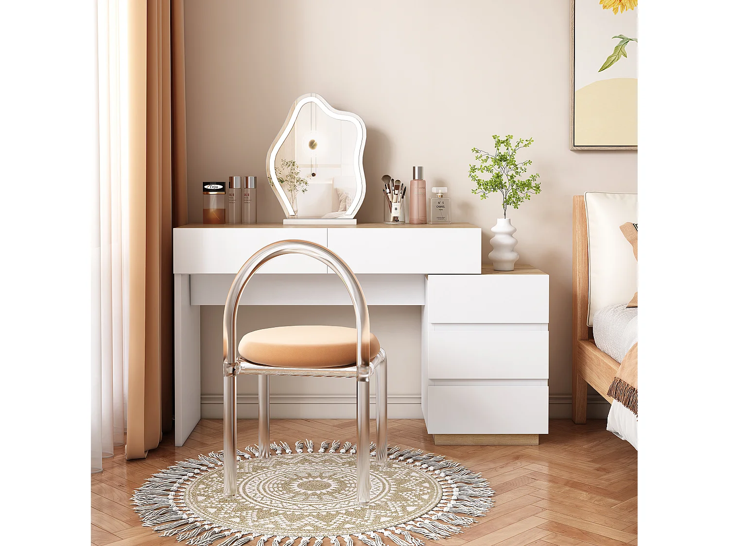 Kaptafel - 125 x 38,9 x 76 cm - met 5 lades - voor slaapkamer - E1 spaanplaat - wit