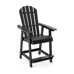 Hoge Adirondack stoel met voetensteun, weerbestendige barkruk van HDPE, balkonstoel met armleuning, outdoor Adirondack stoel voor tuin, terras (zwart)ZB33793 Hoge Adirondack stoel met voetensteun, weerbestendige barkruk van HDPE, balkonstoel met armleuning, outdoor Adirondack stoel voor tuin, terras (zwart)ZB33793