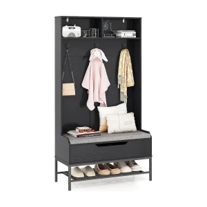 Kapstok met zitbank, 4-in-1 garderobe met open vakken, schoenenkast en 3 haken, kledingstandaard met zitkussen, halgarderobe voor ingang90 x 38,5 x 170 cmVH33683 Kapstok met zitbank, 4-in-1 garderobe met open vakken, schoenenkast en 3 haken, kledingstandaard met zitkussen, halgarderobe voor ingang90 x 38,5 x 170 cmVH33683