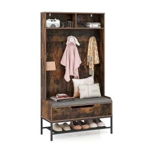 Kapstok met zitbank, 4-in-1 garderobe met open vakken, schoenenkast en 3 haken, kledingstandaard met zitkussen, halgarderobe voor ingang90 x 38,5 x 170 cmVH33683 Kapstok met zitbank, 4-in-1 garderobe met open vakken, schoenenkast en 3 haken, kledingstandaard met zitkussen, halgarderobe voor ingang90 x 38,5 x 170 cmVH33683