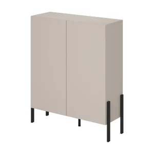 Kast SALMA 2 deuren push-to-open – beige & matzwart, 114×135×40 cm