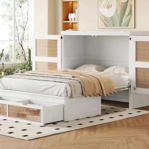 Inklapbed 140×200 cm – met lades – van massief hout – met lattenbodem – wit (matras niet inbegrepen)