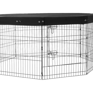 Hondenpark SucceBuy Opvouwbare Metalen Hondenren met 8 Panelen, met Overkapping, 76.20 cm Hoog met Bovenklep