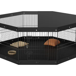 Hondenpark SucceBuy Opvouwbare Metalen Hondenren met 8 Panelen, met Overkapping en Bodem, Hondenren