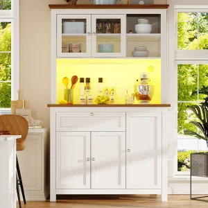 Hoge keukenkast – 104 x 40 x 180 cm – met verstelbare planken + LED's + 5 deuren + 1 lade – Metaal + MDF – wit Hoge keukenkast – 104 x 40 x 180 cm – met verstelbare planken + LED's + 5 deuren + 1 lade – Metaal + MDF – wit