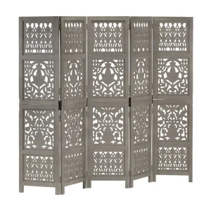 Kamerscherm 5 panelen handgesneden 200×165 cm mangohout grijs Kamerscherm 5 panelen handgesneden 200×165 cm mangohout grijs