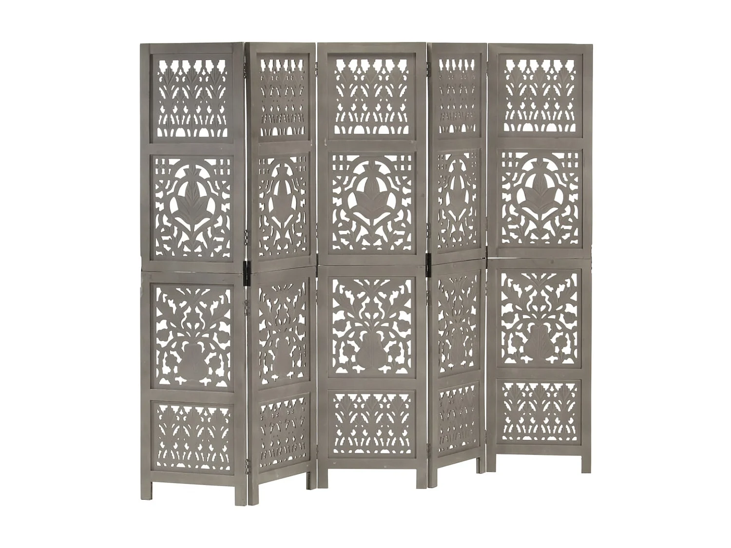 Kamerscherm 5 panelen handgesneden 200x165 cm mangohout grijs