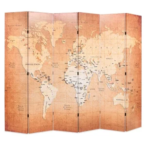 Kamerscherm inklapbaar wereldkaart 228×170 cm geel Kamerscherm inklapbaar wereldkaart 228×170 cm geel