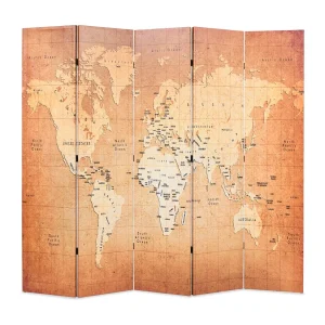 Kamerscherm inklapbaar wereldkaart 200×170 cm geel Kamerscherm inklapbaar wereldkaart 200×170 cm geel