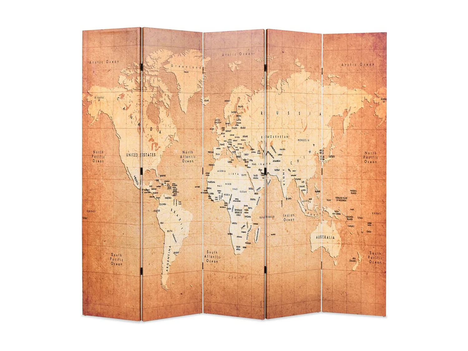 Kamerscherm inklapbaar wereldkaart 200x170 cm geel