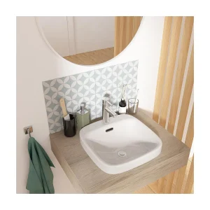 JADE 37cm witte keramische vierkante half-inbouwwastafel JADE 37cm witte keramische vierkante half-inbouwwastafel