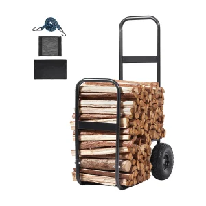 Houtkar, SucceBuy Brandhoutkar, Capaciteit 113,4 kg, PU-Wielige Houttransportwagen, Dolly Houtkar, SucceBuy Brandhoutkar, Capaciteit 113,4 kg, PU-Wielige Houttransportwagen, Dolly