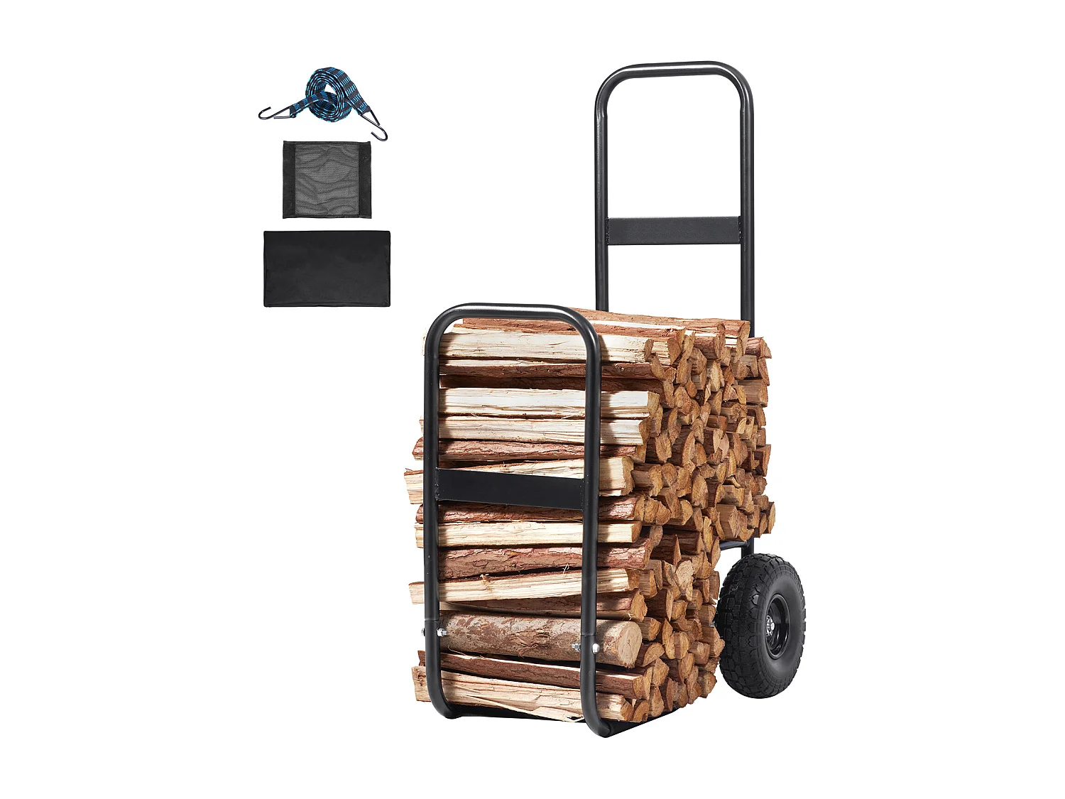 Houtkar, SucceBuy Brandhoutkar, Capaciteit 113,4 kg, PU-Wielige Houttransportwagen, Dolly