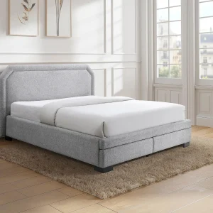 Bed met lades 140 x 190 cm van stof lichtgrijs – INASTO Bed met lades 140 x 190 cm van stof lichtgrijs – INASTO