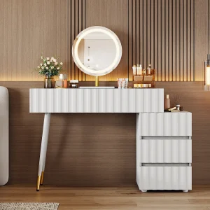 Kaptafelset – 135 x 40 x 127 cm – met led-spiegel + 5 lades – voor slaapkamer – MDF – wit (zonder kruk)