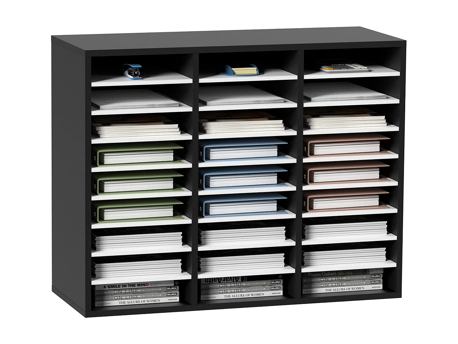 Houten Bureauorganisator SucceBuy, Literatuurorganisator, voorzien van 27 Plaatsen, Zwart