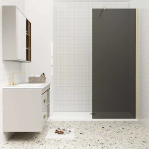 Inloopdouche 120x200cm met zwart folie,10mm NANO EasyClean veiligheidsglas,70-120cm Stabilisatiestang,gouden profiel. Inloopdouche 120x200cm met zwart folie,10mm NANO EasyClean veiligheidsglas,70-120cm Stabilisatiestang,gouden profiel.