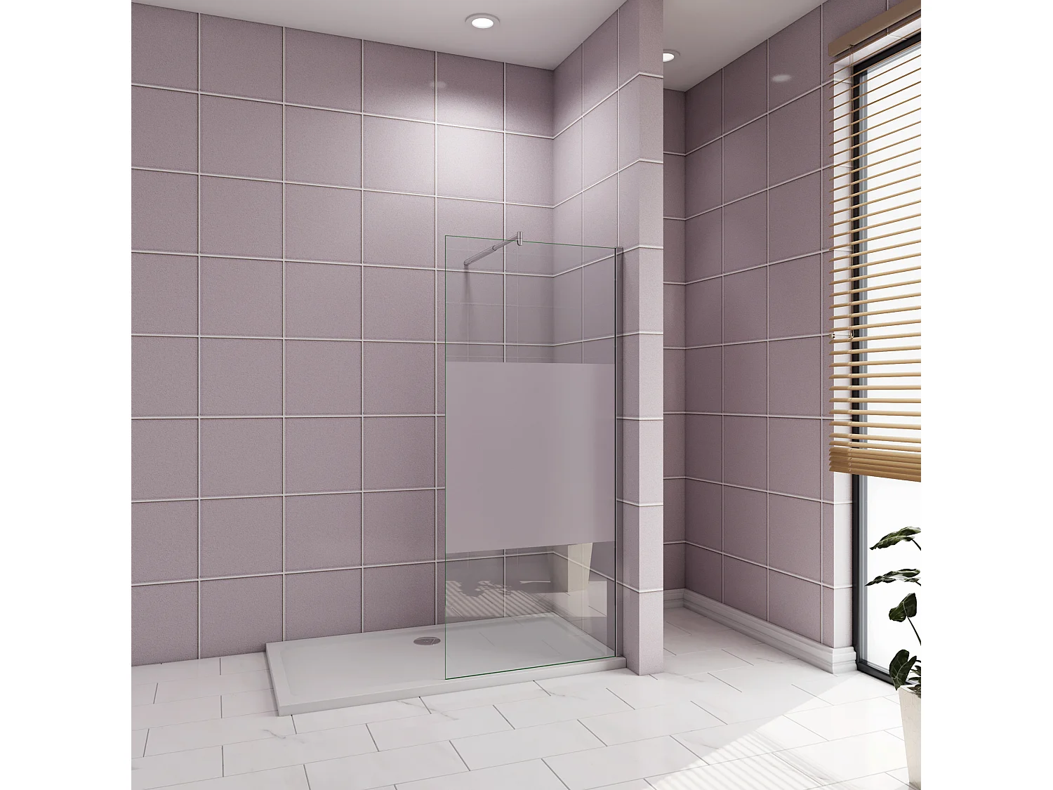 Inloopdouche-douchewand-walk in 70x200 cm,8mm midden wit gematteerd gehard glas met explosieveilige folie+70-120cm Stabilisatiestang,glanzend chroom profiel