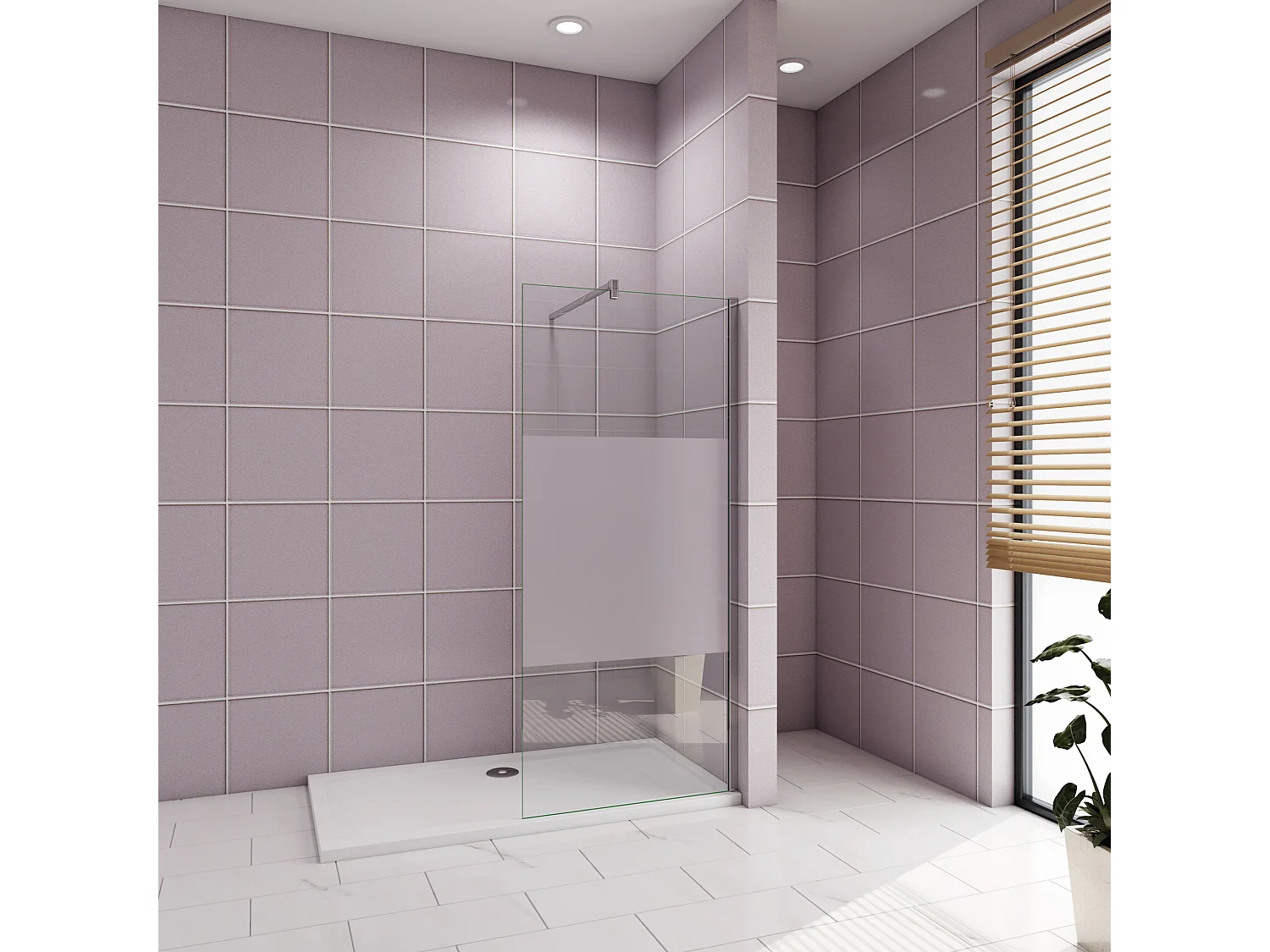 Inloopdouche-douchewand-walk in 120x200 cm,8mm midden wit gematteerd gehard glas met explosieveilige folie+F-vorm: 140 Stabilisatiestang,glanzend chroom profiel