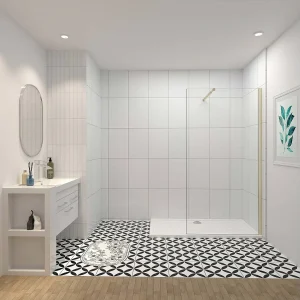 Inloopdouche-douchewand-walk in 8mm NANO EasyClean veiligheidsglas,80x200cm+73-120cm Stabilisatiestang,gouden profiel Inloopdouche-douchewand-walk in 8mm NANO EasyClean veiligheidsglas,80x200cm+73-120cm Stabilisatiestang,gouden profiel
