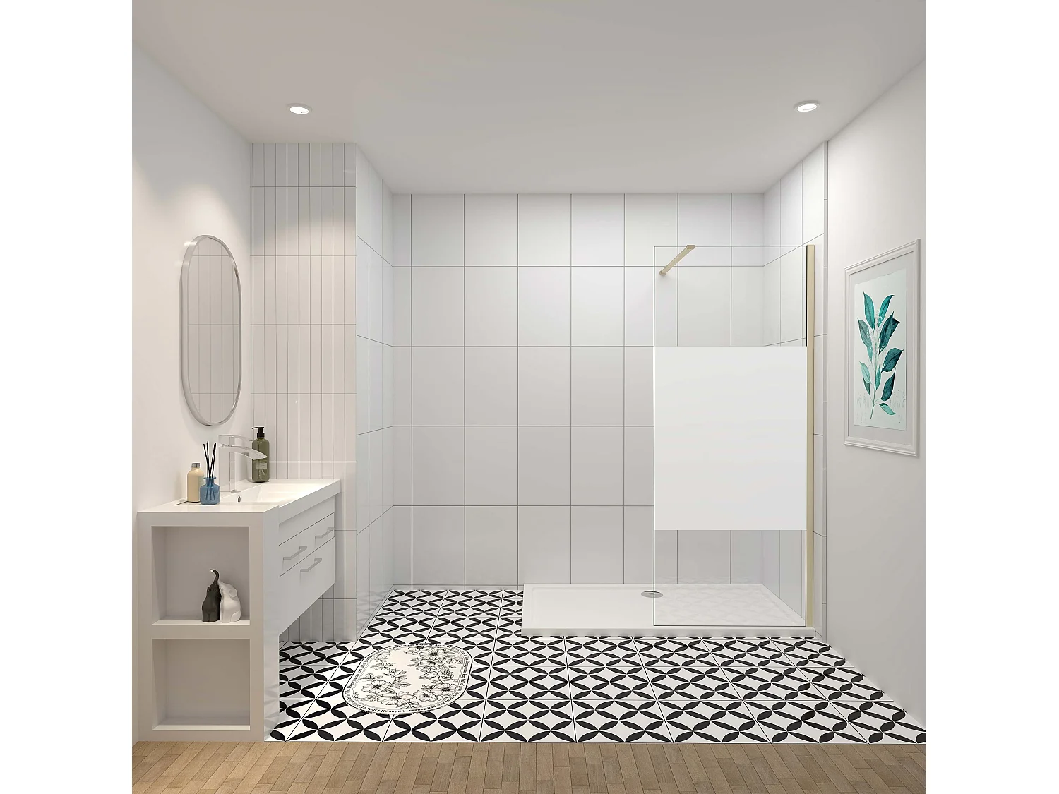 Inloopdouche-douchewand-walk in 120x200 cm,8mm midden wit gematteerd gehard glas met explosieveilige folie+N-vorm: 140 Stabilisatiestang,gouden profiel