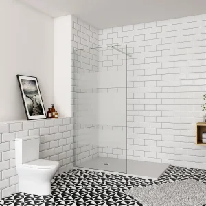 Inloopdouche-douchewand-walk in 6mm NANO EasyClean veiligheidsglas，70x190cm+N-Form:90cm Stabilisatiestang,glanzend chroom profiel
