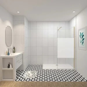 Inloopdouche-douchewand-walk in 100×200 cm,10mm midden wit gematteerd gehard glas met explosieveilige folie+73-120cm Stabilisatiestang,gouden profiel Inloopdouche-douchewand-walk in 100×200 cm,10mm midden wit gematteerd gehard glas met explosieveilige folie+73-120cm Stabilisatiestang,gouden profiel