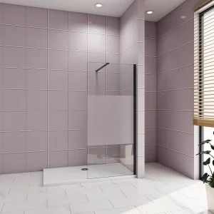 Inloopdouche-douchewand-walk in 90x200cm,10mm midden wit gematteerd gehard glas met explosieveilige folie+N-vorm: 140 Stabilisatiestang,mat zwart aluminium profiel