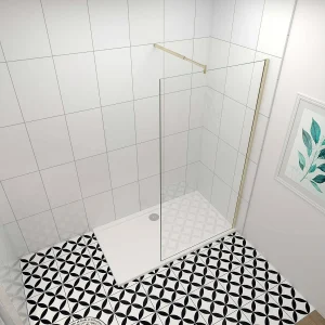 Inloopdouche-douchewand-walk in 8mm NANO EasyClean veiligheidsglas，120x200cm+70-120cm Stabilisatiestang,gouden profiel