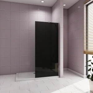 Inloopdouche met zwarte beschermfolie,80x200cm hoog,8mm EasyClean veiligheidsglas,Stabilisatiestang 45cm,glanzend chroom profiel Inloopdouche met zwarte beschermfolie,80x200cm hoog,8mm EasyClean veiligheidsglas,Stabilisatiestang 45cm,glanzend chroom profiel