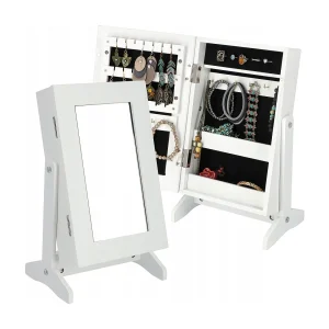 KADAX Sieradendoos met spiegel, 21 x 15 x 38,5 cm, doos van MDF-plaat, sieradendoos met voeten, sieradenkoffer voor kettingen, ringen (wit) KADAX Sieradendoos met spiegel, 21 x 15 x 38,5 cm, doos van MDF-plaat, sieradendoos met voeten, sieradenkoffer voor kettingen, ringen (wit)
