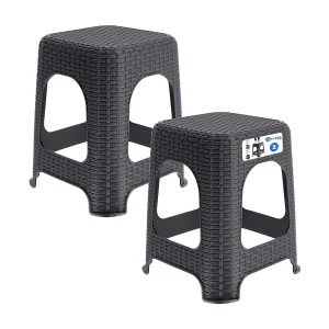 KADAX Kruk van kunststof, opstapkruk, tot 120 kg, rotankruk met antislipvoeten, badkruk, woonkruk, lichte zitkruk, tuinkruk, kruk (2 x set antraciet) KADAX Kruk van kunststof, opstapkruk, tot 120 kg, rotankruk met antislipvoeten, badkruk, woonkruk, lichte zitkruk, tuinkruk, kruk (2 x set antraciet)
