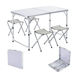 KADAX Campingmeubelset: klaptafel met 4 in hoogte verstelbare stoelen, multifunctioneel (zilver en wit) KADAX Campingmeubelset: klaptafel met 4 in hoogte verstelbare stoelen, multifunctioneel (zilver en wit)