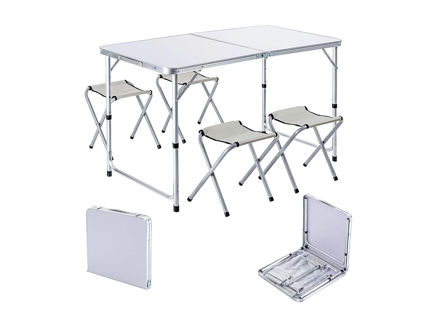 KADAX Campingmeubelset: klaptafel met 4 in hoogte verstelbare stoelen, multifunctioneel (zilver en wit)