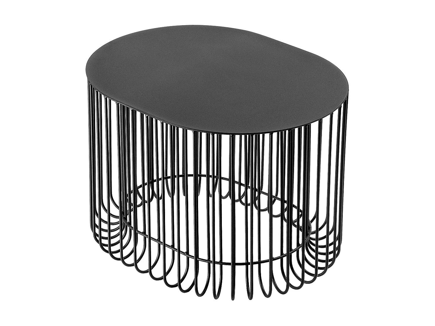 KADAX Koffietafel, moderne bijzettafel voor tuin, salontafel van gepoedercoat staal, draadmand met afneembaar tafelblad voor tuin (ovaal)