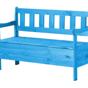 KADAX Tuinbank, 120 x 47 x 81,5 cm, bank van een vezelplaat, zitbank met opbergruimte en rugleuning, weerbestendige houten bank voor tuin, balkon, 120 cm, blauw KADAX Tuinbank, 120 x 47 x 81,5 cm, bank van een vezelplaat, zitbank met opbergruimte en rugleuning, weerbestendige houten bank voor tuin, balkon, 120 cm, blauw
