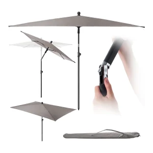 KADAX Rechthoekige balkonparasol, 210 x 140 cm, in hoogte verstelbare parasol voor balkon en terras, knikbare terrasparasol met transporttas, taupe, 210 x 140 cm KADAX Rechthoekige balkonparasol, 210 x 140 cm, in hoogte verstelbare parasol voor balkon en terras, knikbare terrasparasol met transporttas, taupe, 210 x 140 cm