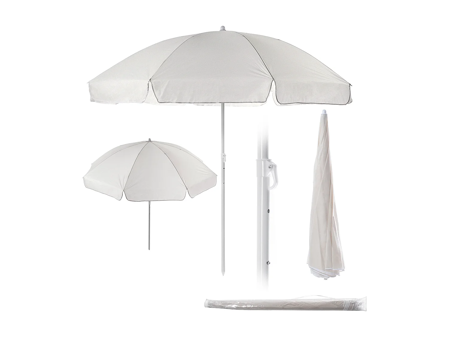 KADAX Ronde parasol, 220 x 142-224 cm, terrasparasol, balkonscherm, in hoogte verstelbare parasol voor balkon, tuin, terras, zwembad en strand, ecru