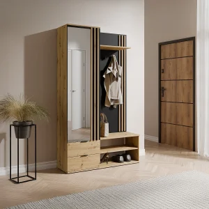 Garderobe met spiegel en opbergruimte – Natuurlijk en Zwart – JANAKIA