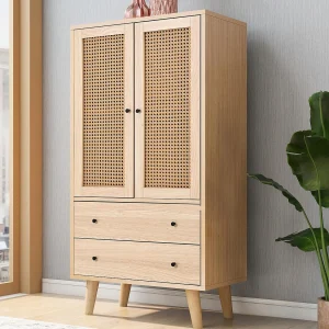 Hoog dressoir – 2 deuren en 2 lades – landelijke stijl – Naturel Hoog dressoir – 2 deuren en 2 lades – landelijke stijl – Naturel