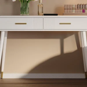 Kaptafel 100x40x76 cm – met 2 lades – metalen poten – wit (zonder spiegel)
