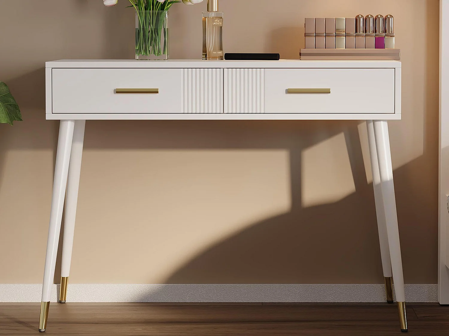 Kaptafel 100x40x76 cm - met 2 lades - metalen poten - wit (zonder spiegel)