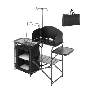 Kampeerkeuken, SucceBuy Draagbare Aluminium Kampeertafel met Opbergruimte, Zwart Kampeerkeuken, SucceBuy Draagbare Aluminium Kampeertafel met Opbergruimte, Zwart