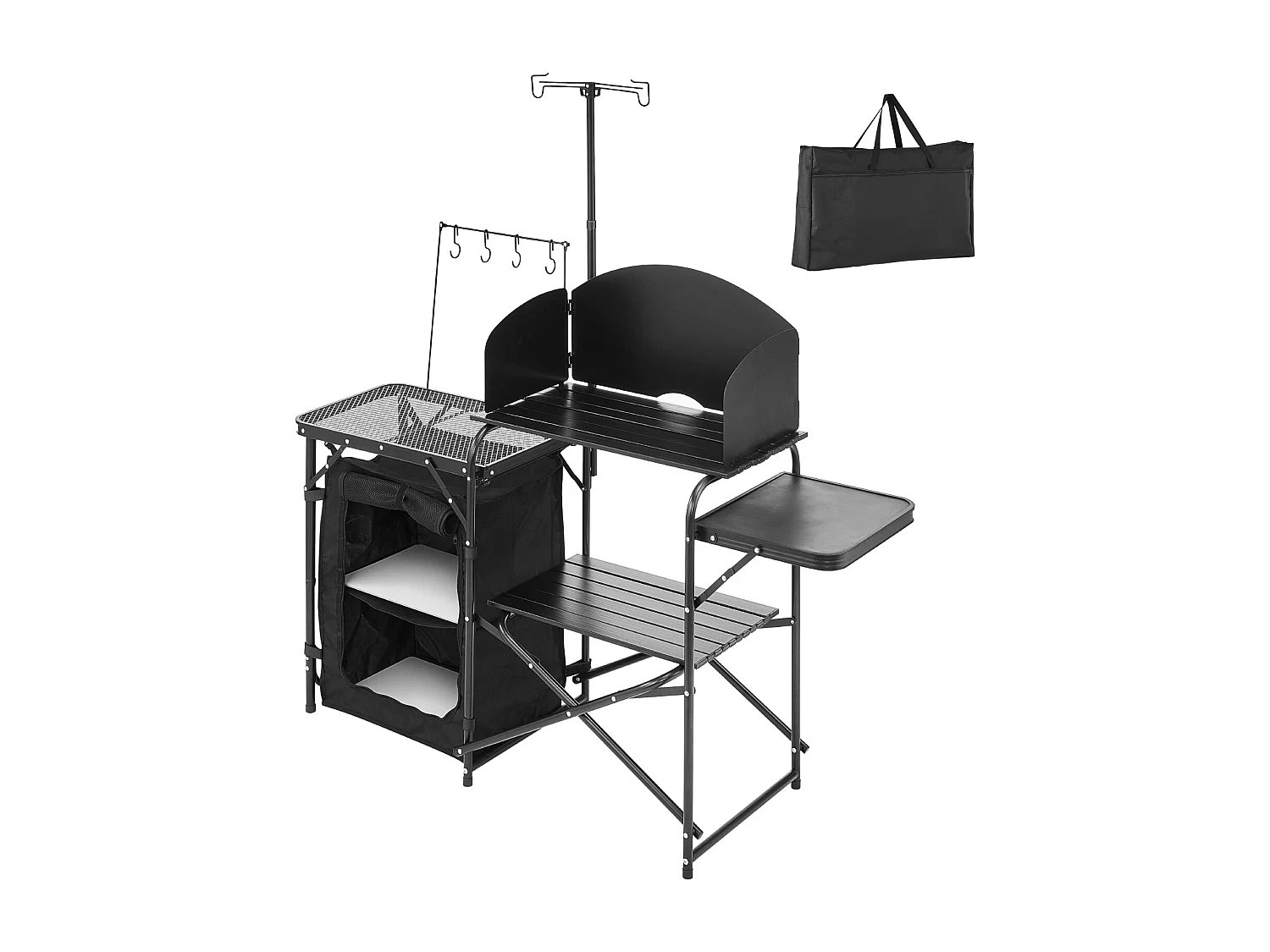 Kampeerkeuken, SucceBuy Draagbare Aluminium Kampeertafel met Opbergruimte, Zwart