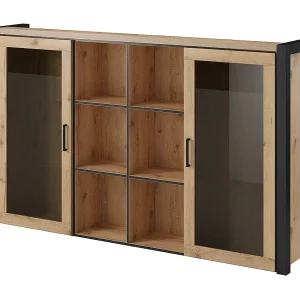 Kast collectie BOWIE. 2 deuren en 6 centrale vakken. Eiken en zwarte kleur. Kast collectie BOWIE. 2 deuren en 6 centrale vakken. Eiken en zwarte kleur.