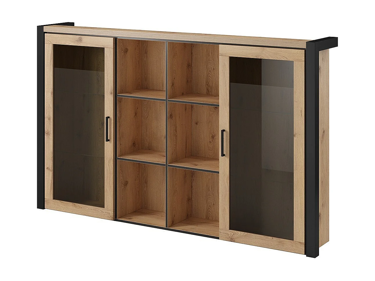 Kast collectie BOWIE. 2 deuren en 6 centrale vakken. Eiken en zwarte kleur.