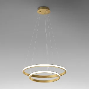 Lustre LED dimmable Iole S2 40W – Suspension moderne or brossé avec double anneau, lumière chaude 3000K, 2000lm, design élégant Lustre LED dimmable Iole S2 40W – Suspension moderne or brossé avec double anneau, lumière chaude 3000K, 2000lm, design élégant