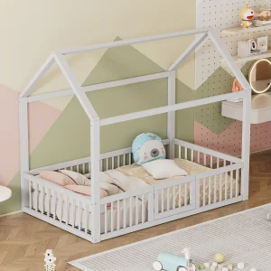 Kajuitbed 90×200 cm, wit, kinderbed met veiligheidsdeur en lattenbodem, zonder matras Kajuitbed 90×200 cm, wit, kinderbed met veiligheidsdeur en lattenbodem, zonder matras